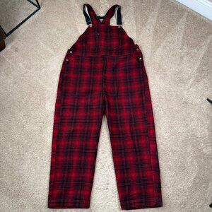 Vintage 1970s LL Bean Red Plaid 100% Wool Overalls Made In USA Size XL x 31